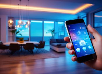 A person holding a smartphone in a smart home brings the digital realm to life within the comfort of their own house. Generative Ai